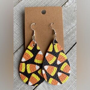 Candy Corn Halloween Leather Earrings